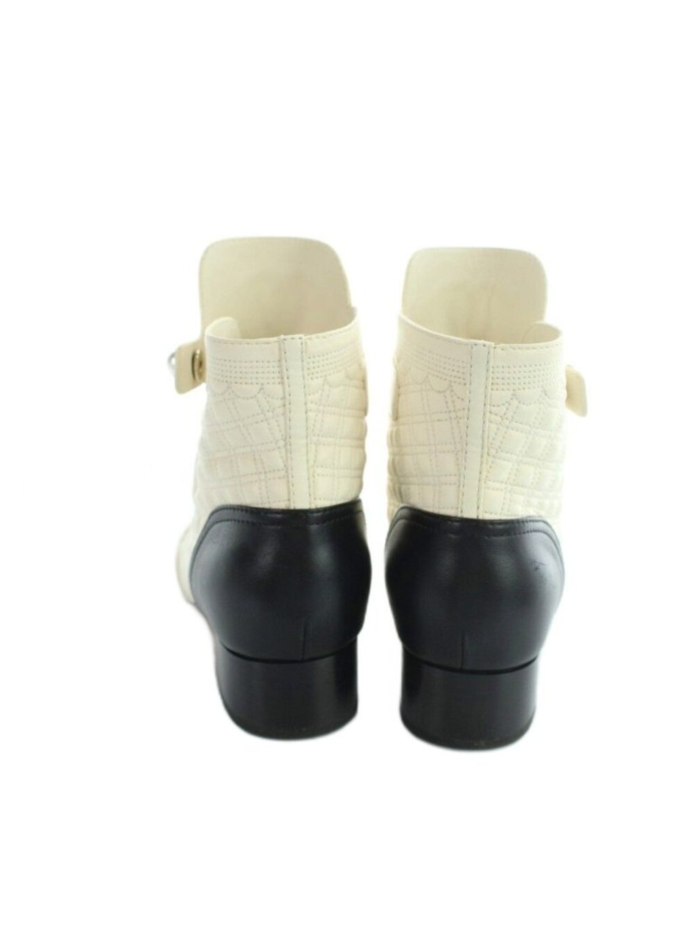 Chanel Short Boots Chunky Heels Contrast CC Logo Leather Quilted Embroidery - Picture 5 of 9